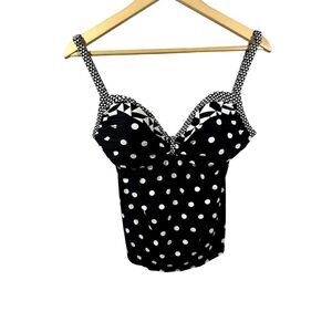 COCO REEF Women's Contrast Polka Dot Geometric Tankini Swim Top Black Size 32D